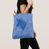 Monogram Periwinkle Blauwe Whimsical Grafische Doo Tote Bag (Dichtbij)