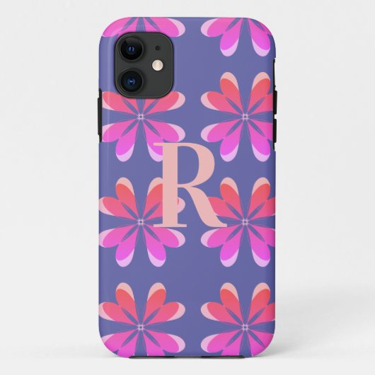 Monogram Periwinkle Floral Retro Pattern Case-Mate iPhone Case (Achterkant)
