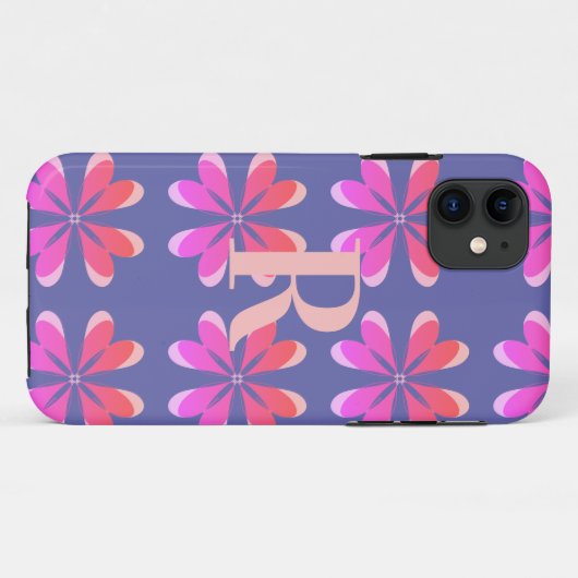 Monogram Periwinkle Floral Retro Pattern Case-Mate iPhone Case (Achterkant (horizontaal))