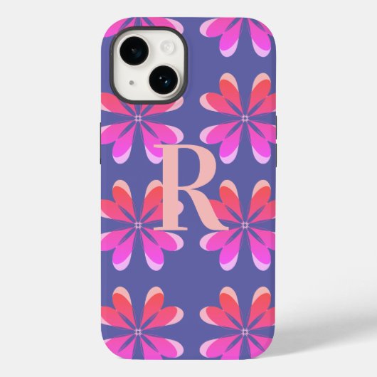 Monogram Periwinkle Retro Floral Pattern Case-Mate iPhone Case (Achterkant)