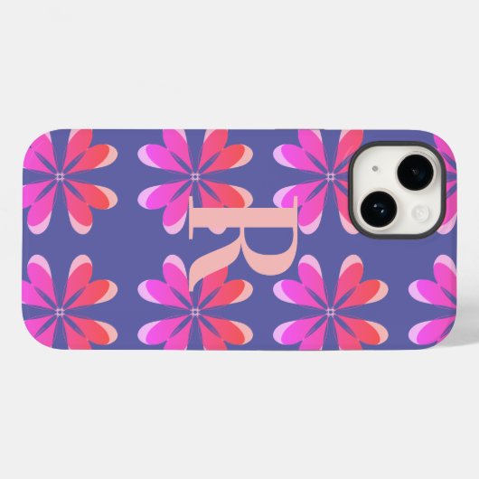 Monogram Periwinkle Retro Floral Pattern Case-Mate iPhone Case (Achterkant (horizontaal))