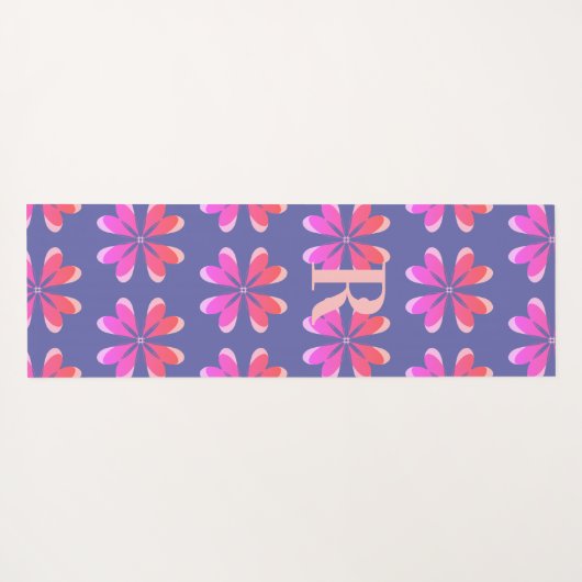 Monogram Periwinkle Retro Flower Pattern Yogamat (Achterkant (horizontaal))