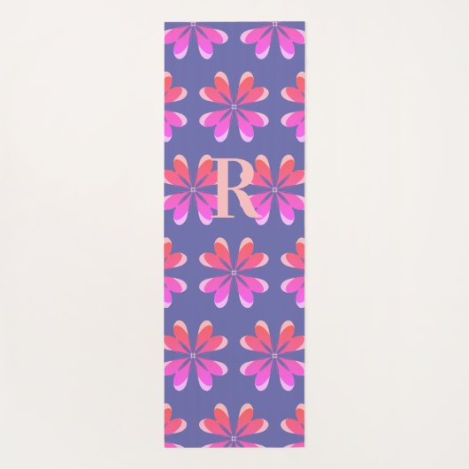Monogram Periwinkle Retro Flower Pattern Yogamat (Achterkant)