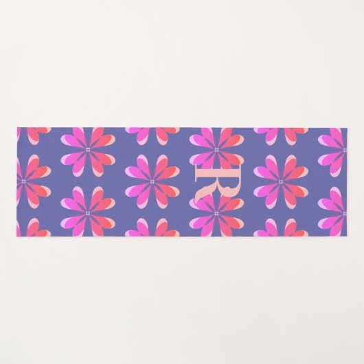 Monogram Periwinkle Retro Flower Pattern Yogamat (Voorkant (horizontaal))
