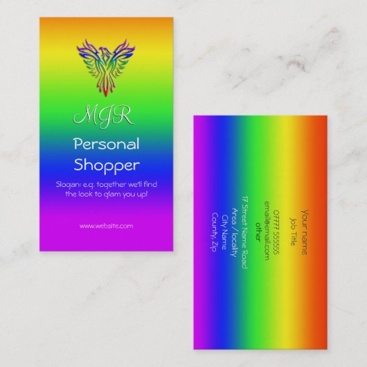 Monogram, Personal Shopper, LGBT Rainbow Phoenix Visitekaartje (Voorkant / Achterkant)