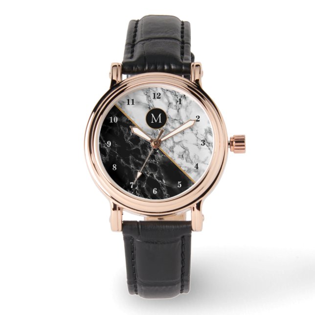 Monogram Personal Watch Black White Marmer Horloge (Voorkant)
