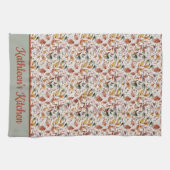 Monogram Personaliseer Alle bladeren Groen Oranje  Theedoek (Horizontaal)