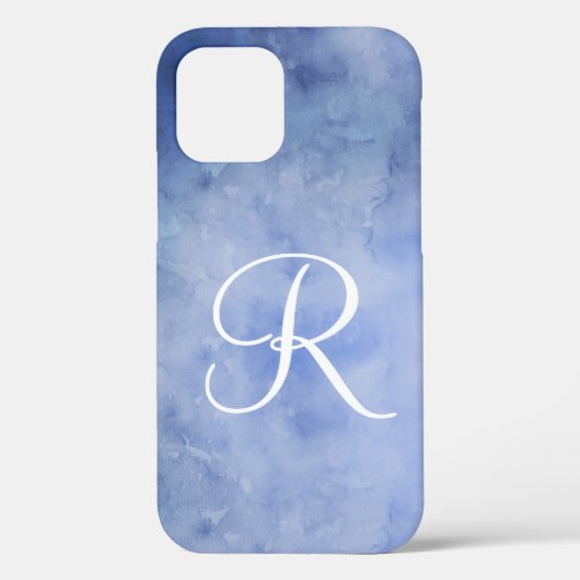 Monogram personaliseer Blauwe en Witte Waterverf Case-Mate iPhone Case (Achterkant)