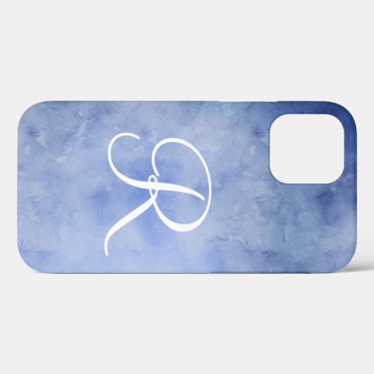 Monogram personaliseer Blauwe en Witte Waterverf Case-Mate iPhone Case (Achterkant (horizontaal))