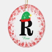 Monogram Personaliseer met Naam Rode Sneeuwvlokken Keramisch Ornament (Links)