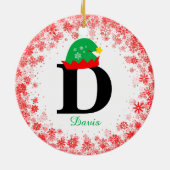 Monogram Personaliseer met Naam Rode Sneeuwvlokken Keramisch Ornament (Achterkant)