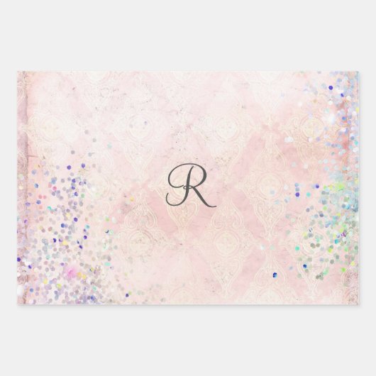 Monogram personaliseer roze glitter Elegant Trendy Inpakpapier Vel (Voorkant 3)