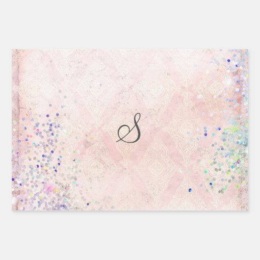 Monogram personaliseer roze glitter Elegant Trendy Inpakpapier Vel (Voorkant 2)