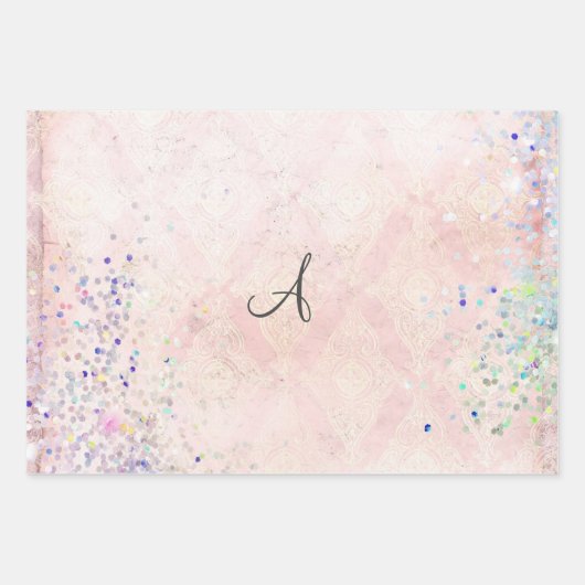 Monogram personaliseer roze glitter Elegant Trendy Inpakpapier Vel (Voorkant)