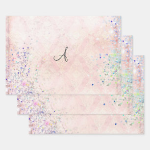 Monogram personaliseer roze glitter Elegant Trendy Inpakpapier Vel