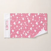 Monogram personaliseer roze witte harten bad handdoek (Handdoek)
