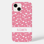Monogram Personaliseer Roze Witte Hartjes Meisjesa Case-Mate iPhone Case (Achterkant)