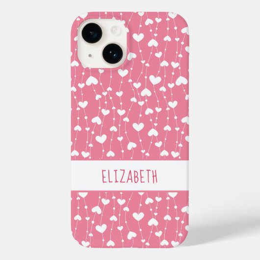 Monogram Personaliseer Roze Witte Hartjes Meisjesa Case-Mate iPhone Case (Achterkant)
