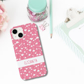 Monogram Personaliseer Roze Witte Hartjes Meisjesa Case-Mate iPhone Case