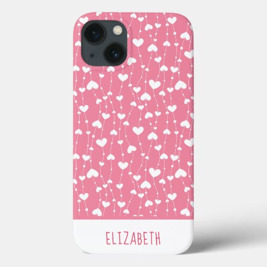 Monogram Personaliseer Roze Witte Hartjes Meisjesa Case-Mate iPhone Case (Achterkant)