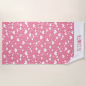 Monogram Personaliseer Roze Witte Hartjes Strandlaken (Voorkant)