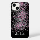 Monogram personaliseer zwarte roze zilver Glitter Case-Mate iPhone Case (Achterkant)