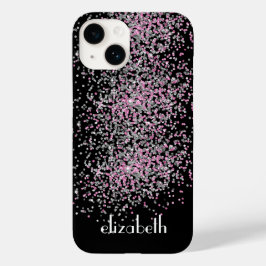 Monogram personaliseer zwarte roze zilver Glitter Case-Mate iPhone 14 Hoesje