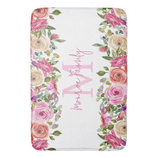 Monogram | personaliseren | Waterverf | Floral Badmat (Voorkant Verticaal)