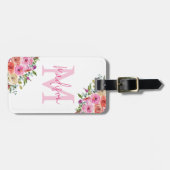 Monogram | personaliseren | Waterverf | Floral Bagagelabel (Voorkant horizontaal)
