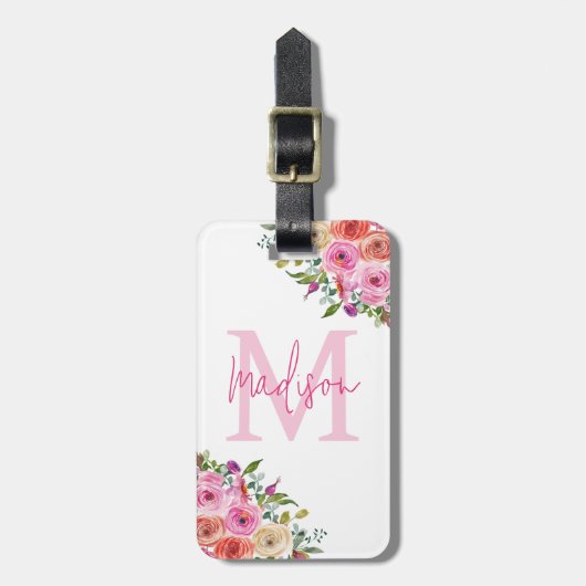 Monogram | personaliseren | Waterverf | Floral Bagagelabel (Voorkant verticaal)