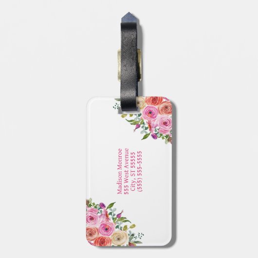 Monogram | personaliseren | Waterverf | Floral Bagagelabel (Achterkant verticaal)