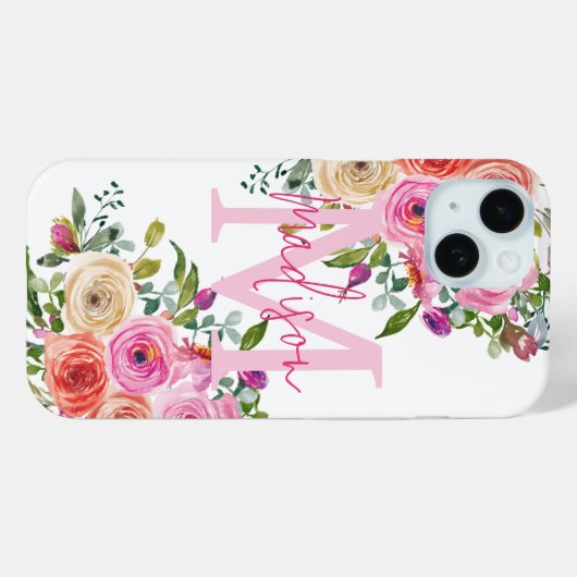 Monogram | personaliseren | Waterverf | Floral Case-Mate iPhone Case (Achterkant (horizontaal))