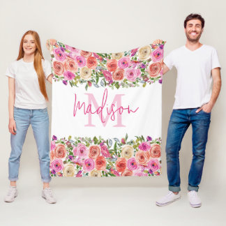Monogram | personaliseren | Waterverf | Floral Fleece Deken