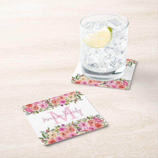 Monogram | personaliseren | Waterverf | Floral Kartonnen Onderzetters (Insitu)