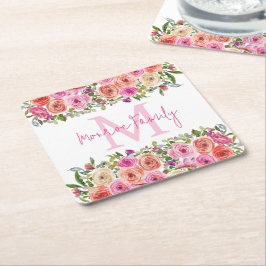 Monogram | personaliseren | Waterverf | Floral Kartonnen Onderzetters