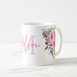 Monogram | personaliseren | Waterverf | Floral Koffiemok