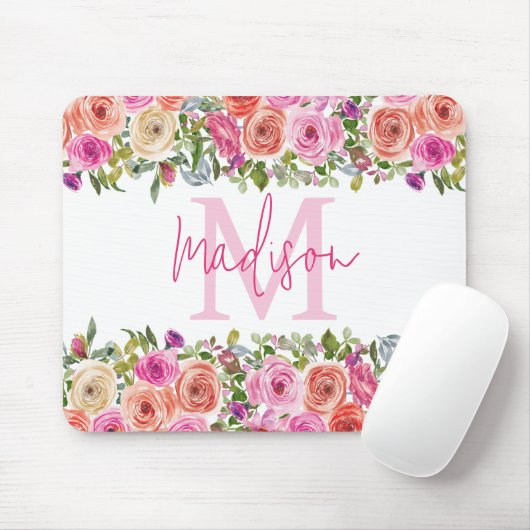 Monogram | personaliseren | Waterverf | Floral Muismat (Met muis)