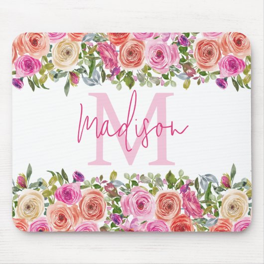 Monogram | personaliseren | Waterverf | Floral Muismat (Voorkant)