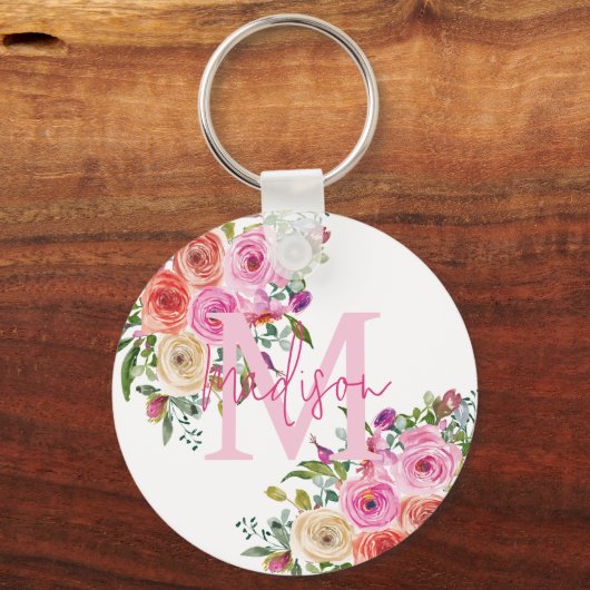 Monogram | personaliseren | Waterverf | Floral Sleutelhanger (Voorkant)