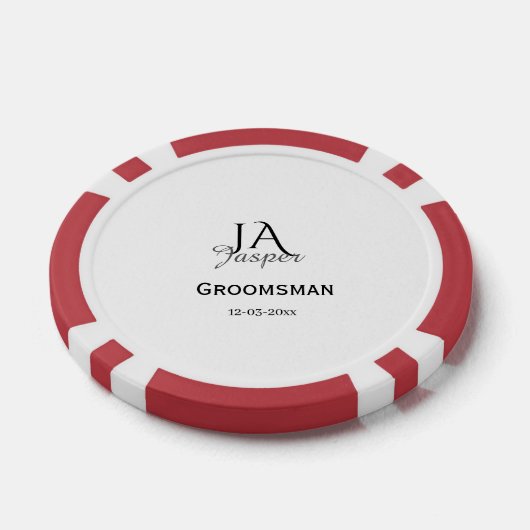 Monogram personalized groomsman best man name date poker chips (Enkel)