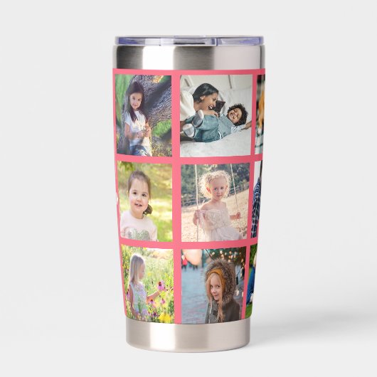 Monogram personalized modern multi photo collage geïsoleerde drinkbeker (Voorkant)