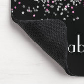 Monogram Persoonlijk Black Roze Zilver Glitters Muismat (Hoek)