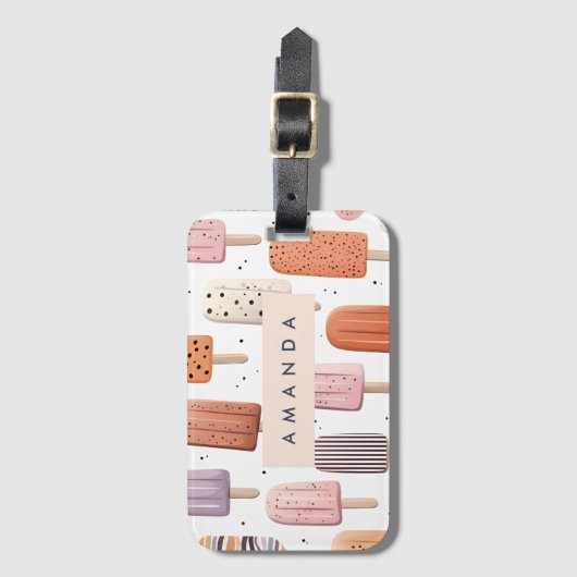 Monogram Persoonlijk Cute Popsicle Patroon Bagagelabel (Voorkant (verticaal))
