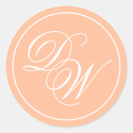 Monogram Perzik 2 Initialen Elegant Wit Script Ronde Sticker