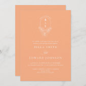 Monogram perzik bruiloft uitnodiging (Voorkant / Achterkant)
