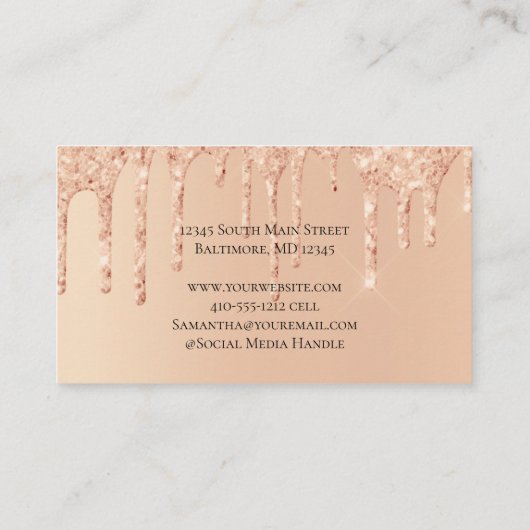 Monogram Perzik Dripping Glitter Glam Trendy Vrouw Visitekaartje (Achterkant)