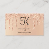 Monogram Perzik Dripping Glitter Glam Trendy Vrouw Visitekaartje (Voorkant)