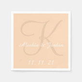 Monogram Perzik Eenvoudige Kleur Trouwpapier Serve Servet (Voorkant)