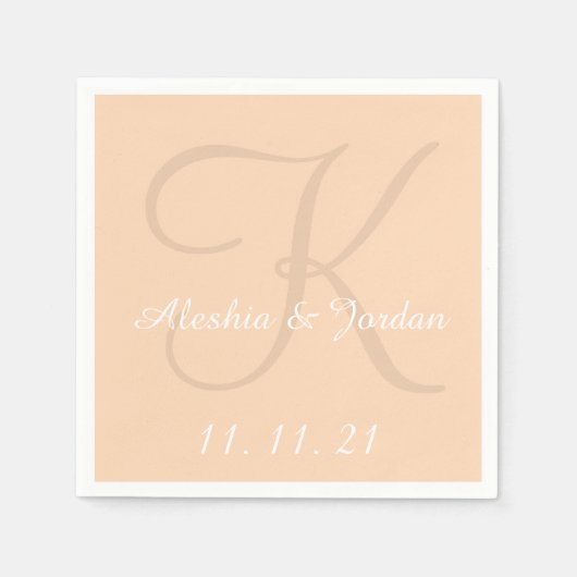 Monogram Perzik Eenvoudige Kleur Trouwpapier Serve Servet (Voorkant)