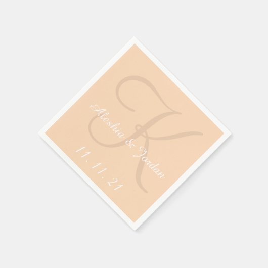 Monogram Perzik Eenvoudige Kleur Trouwpapier Serve Servet (Hoek)